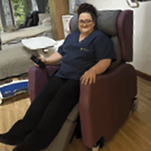 st johns hospice chair bought with a grant from hospice aid uk