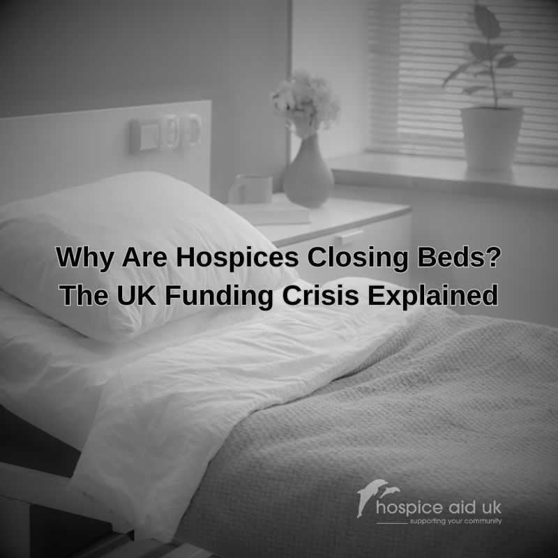 black and white photograph of an empty hospice bed due to the hospice funding crisis UK