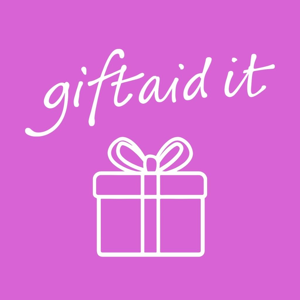 Gift aid logo above a graphic of a wrapped present