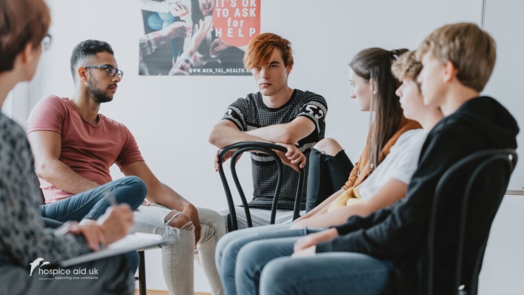 Transition gap in hospice care for young people. Group of teenagers and young people.