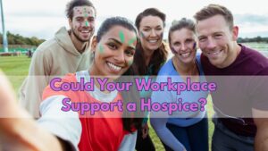 group of office colleagues fundraising outdoors