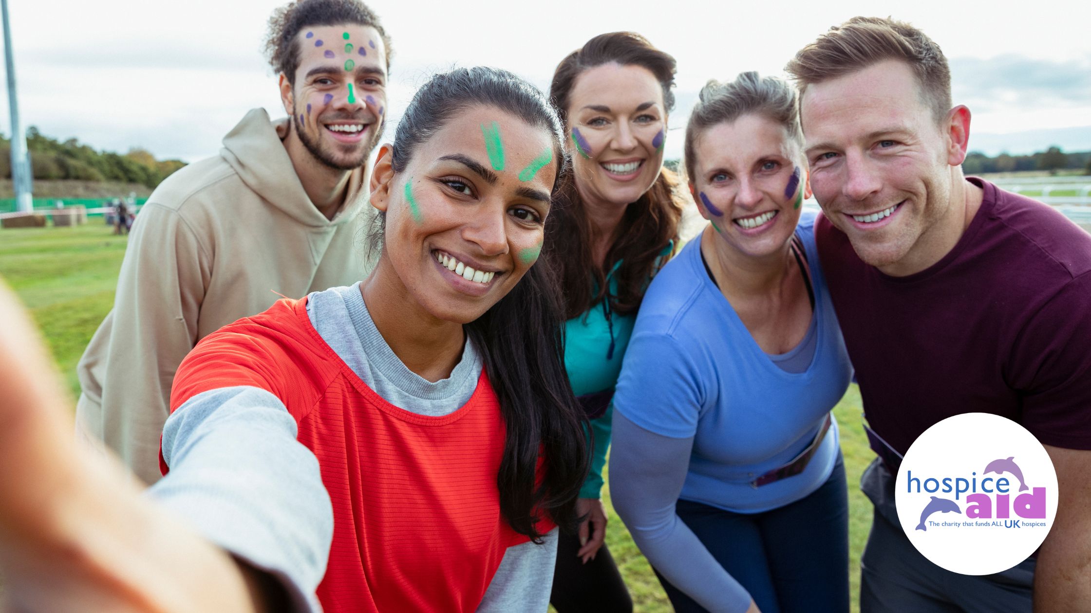 group of office workers at an outdoor fundraising event